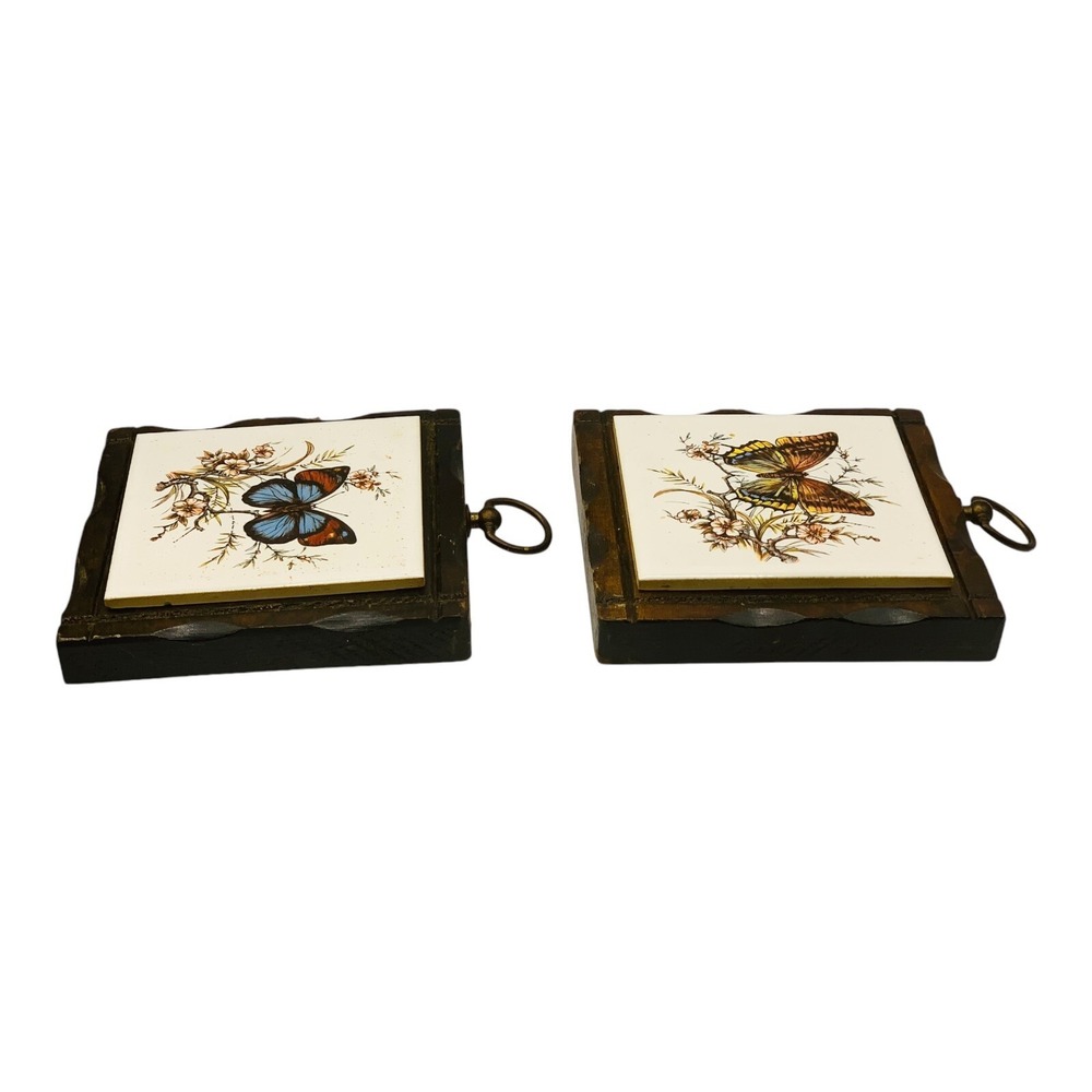 Pair Of Vintage Jerry Schultz Wood w/Ceramic Tile Butterfly Wall Hanging Trivets - Picture 6 of 6